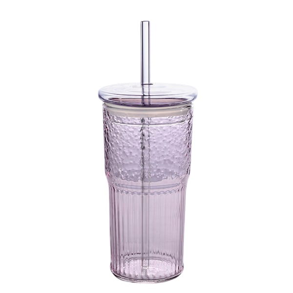 Glasmuggar med lock och sugrör av glas, 590 ml Hög Borosilikatglas Tumbler Iskaffe Vatten Smoothie Style 3