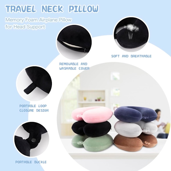 Reisepute Nakkepute Memory Foam Reiseputer Hodestøttepute for Fly T tog Bil Kontor Reise Essensielle Flypute for en Lang Tid Svart Black Black One Size
