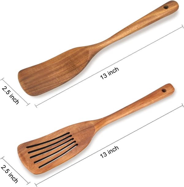 2-delt trespatelsett, matsikker giftfri tre, solide og hullspatler for non-stick kokekar og hverdagsmatlaging