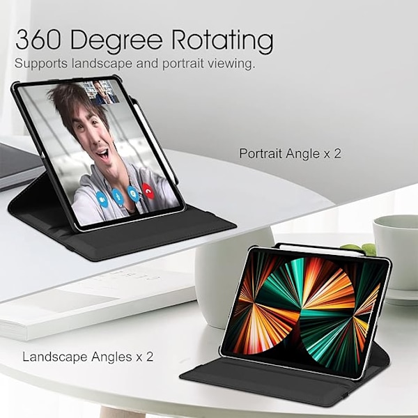 Svart fodral för iPad Pro 12,9 tum 2022/2021/2020/2018 (6:e/5:e generationen)