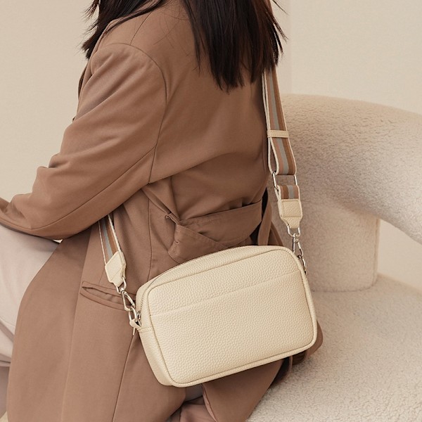 Ensfarget PU skulderveske liten veske crossbody-veske for kvinner beige