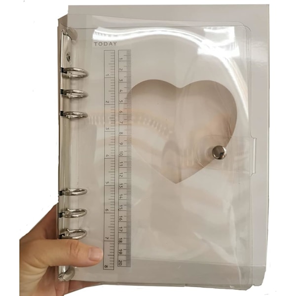 Ringpärm i klar mjuk PVC med 6 hål, vattentät pärm för lösblad med transparent linjal, påfyllningsbar pärm A6