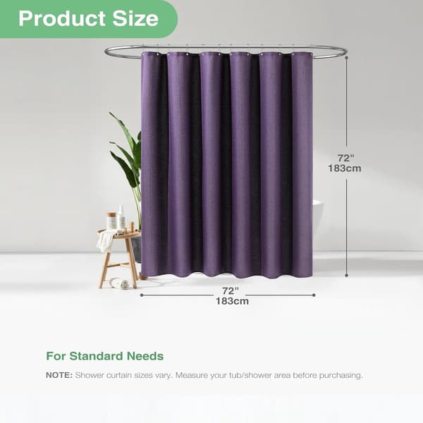 Vandtæt tekstureret polyester badeforhæng, maskinvaskbart med 12 kroge, til hjemme- og hotelbadeværelser, lilla, 180 x 180 cm