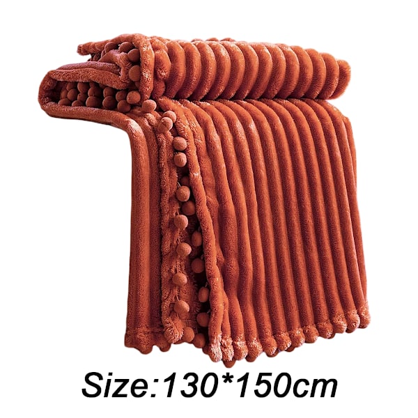 Flanellfilt med Pompom-Kant Lätt och Mysig Sängfilt Mjuk Pläd Passar Soffa Lämplig för Alla Säsonger (51x63) caramel