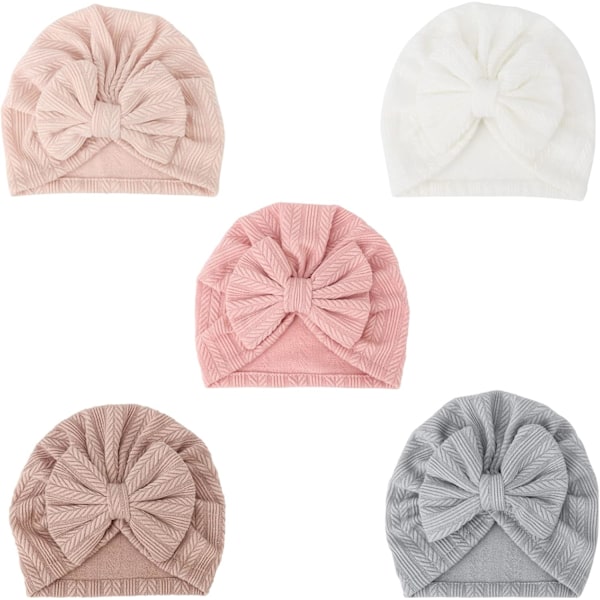 5 kpl Vauvan Turbaanihatut - Pehmeät Solmut Vauvan Beanie-Lakit Tytöille ja Taaperoille 5 Pack Bow Set-67UK / 3-12 Months