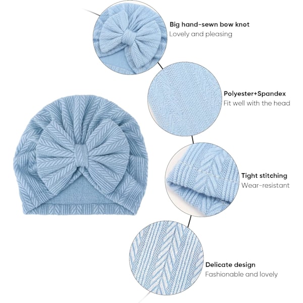 5-pack Baby Turbanhattar - Mjuka Knutska Bebis-mössor för Babyflickor och Småbarn 5 Pack Bow Set9A-70