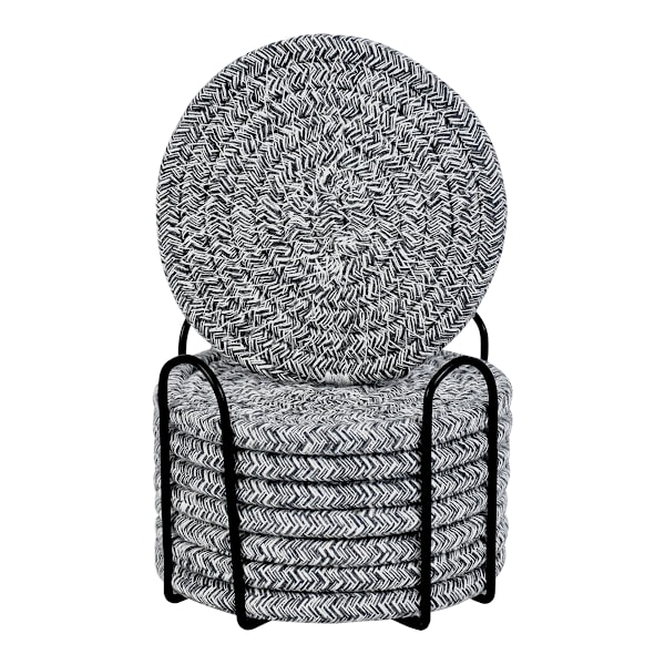 8 stk. Drikkeunderlag med Holder, Bomullsvevde Absorberende Underlag for Drikker, Minimalistisk Hjemmeinnredning Underlagssett for Trebordbeskyttelse Style 4