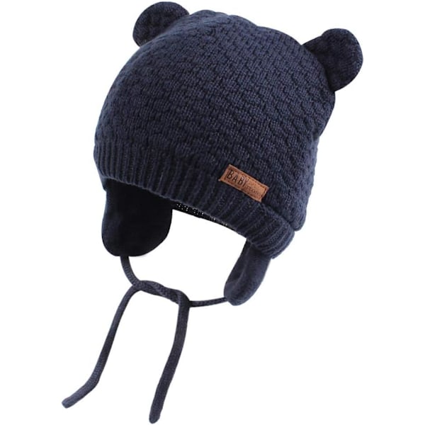 Unisex Babybjørn Beanie - Sød Toddler Varmt Hat med Ørelommer til Efterår og Vinter Navy 6-12 months