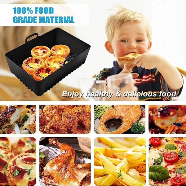 Air Fryer Silikonform, Rektangulär Silikonbehållare för Air Fryer, Silikonbricka för Air Fryer svart routine black