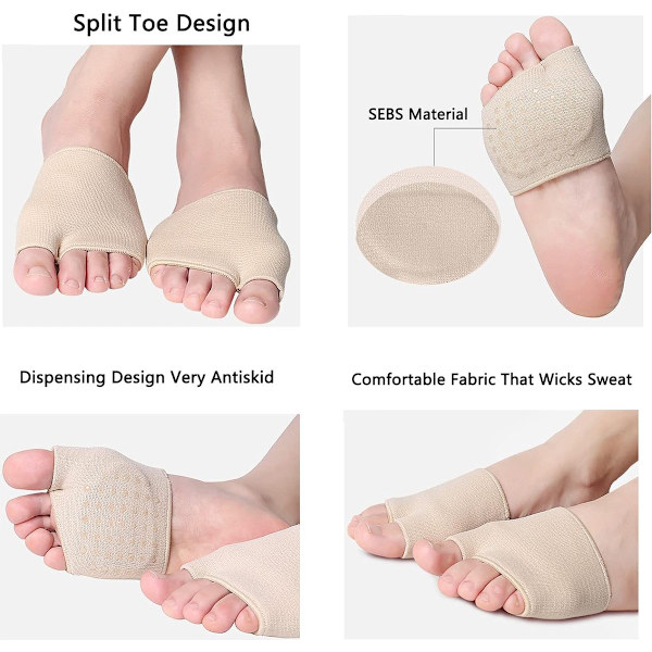 Forfodspuder, 2 par, halve sokker til Hallux Valgus, absorberer stød, reducerer tryk, S-kode