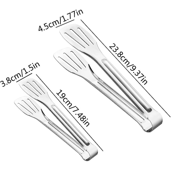 8 stk rustfrie kjøkkentenger, kaketang grilltang matpinsett serveringstang for servering matlaging baking steking buffet salat (2 størrelser)