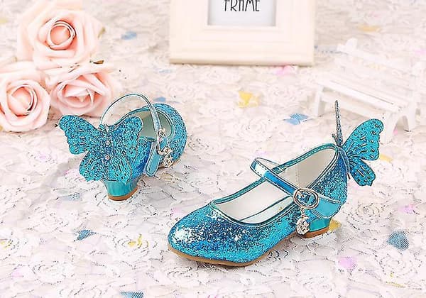 Glitter Prinsesse Jenter Lær Høyhælte Sko Sommerfugl 3D33225 Blå