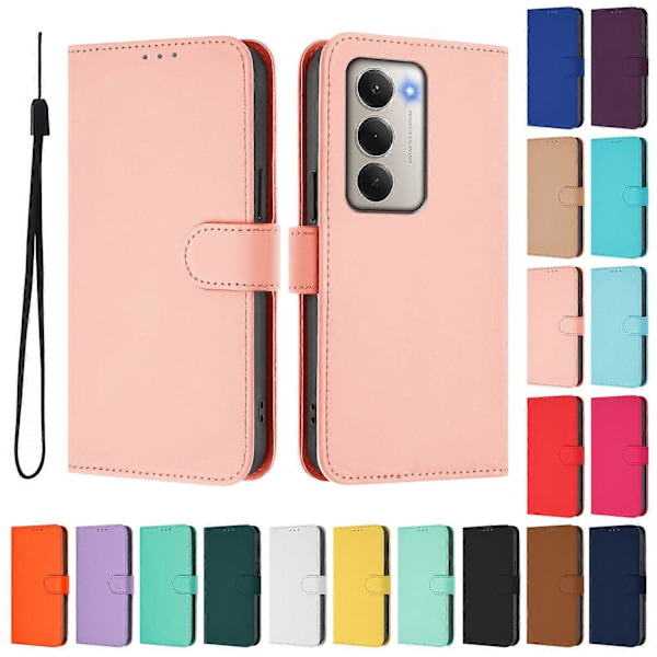 Xiaomi Redmi 15 5G Cover - Solid Color Leather Wallet Case with Strap, Stand Function Protective Phone Case Pink Pink Pink