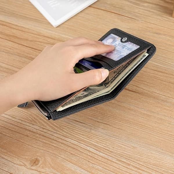 Plånbok - Inf - Svart - Äkta Läder - RFID-skydd - Kompakt Bi-Fold Design Black