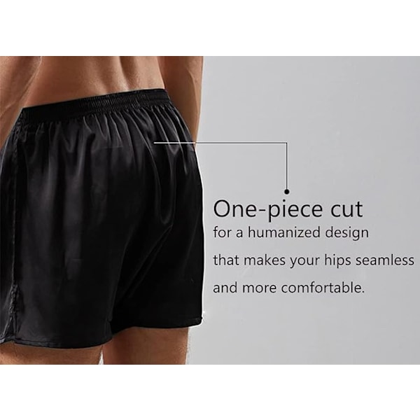 Mænds Satin Boxer Shorts Silke Pyjamas Bukser Lounge Sovshorts Sort Black XL