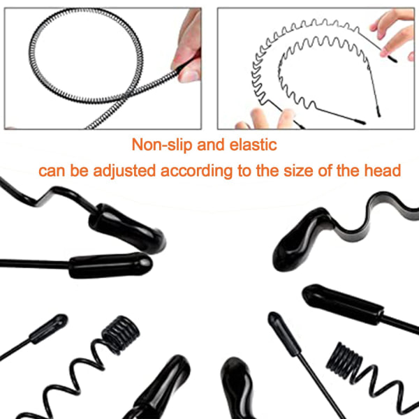 6 ST. Metal Pandebånd Sort Hårbøjle Spring Wave Hårbånd Multi-Style Unisex Fleksible Pandebånd Tilbehør til Kvinder Mænd