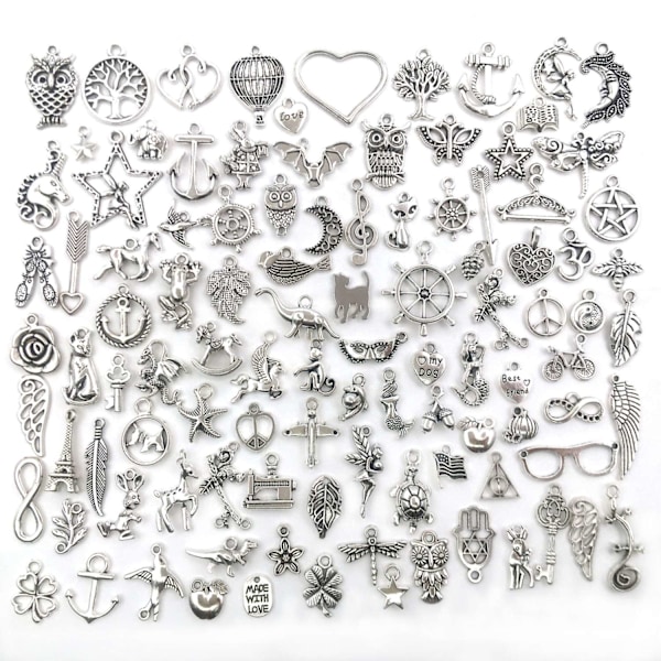 100 stk Sølv Charms Vedhæng til DIY smykketilbehør Sølv - Perfet