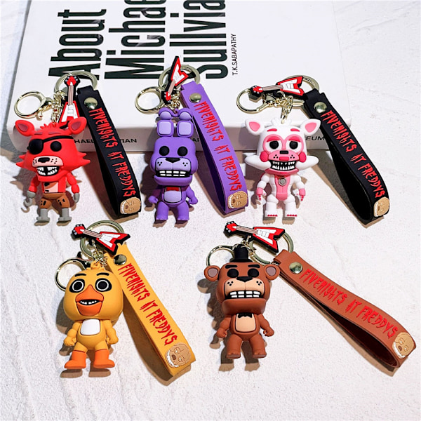 Fem netter hos Freddys nøkkelringer FNAF Vesker Charm Anheng Dukke Figurer Nøkkelringer E