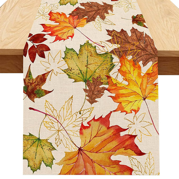 Høstdekorasjoner for hjemmet, høstløv i lønneformat bordløper, Thanksgiving akvarellplante gule blader hjemkjøkkendekorasjon, 13x72 tommer Style 2