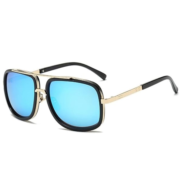 European and American Fashion Sunglasses Same Style Metal Frame Double Beam Personality Large Frame Vintage Sunglasses Black+Ice Blue