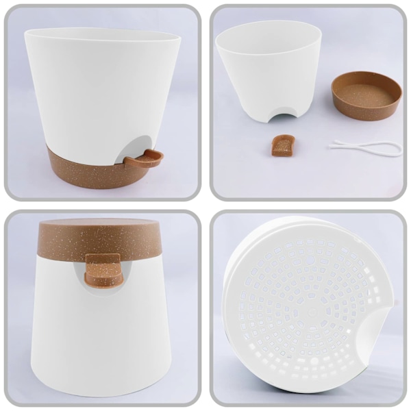 6 stk selvvannende blomsterpotter innendørs, plastpotter, hvite
