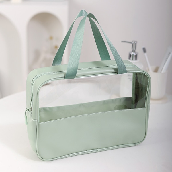 3 st PVC Kosmetikpåsar med Handtag Set, Bärbar Transparent Resenecessär Vattentät Green