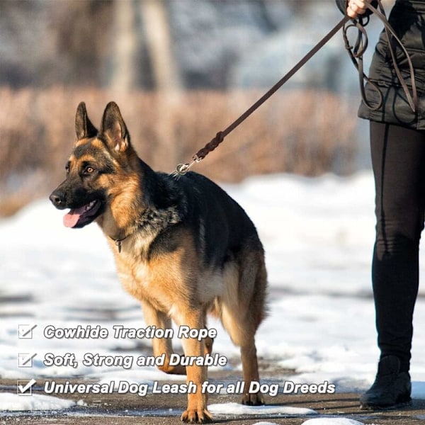 Läderkoppel för hund, starkt koppel för stora/medelstora hundar, handgjort flätat hundkoppel, säkerhetsrepbälte hundkoppel (7ft)