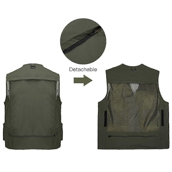 Fiskeväst för fotografering Sommar Multifickor Meshjackor Snabbtorkande Väst Armégrön Army green M