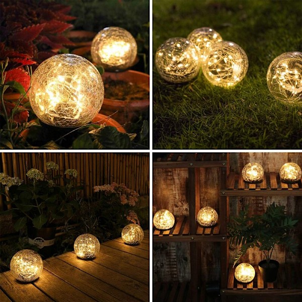 Solcellelamper for hagen, Vanntett Varmt Hvit LED Sprekkede Glasskuler for Utemiljø, Patio, Plen, Dekorasjoner