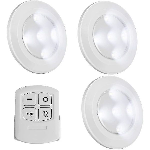 Trådløse LED Puck Lamper med Fjernbetjening, Batteridrevne Lamper til Natlampe Under Skabsbelysning, Dæmpbar Garderobelampe, Touchlampe, Monteres Op