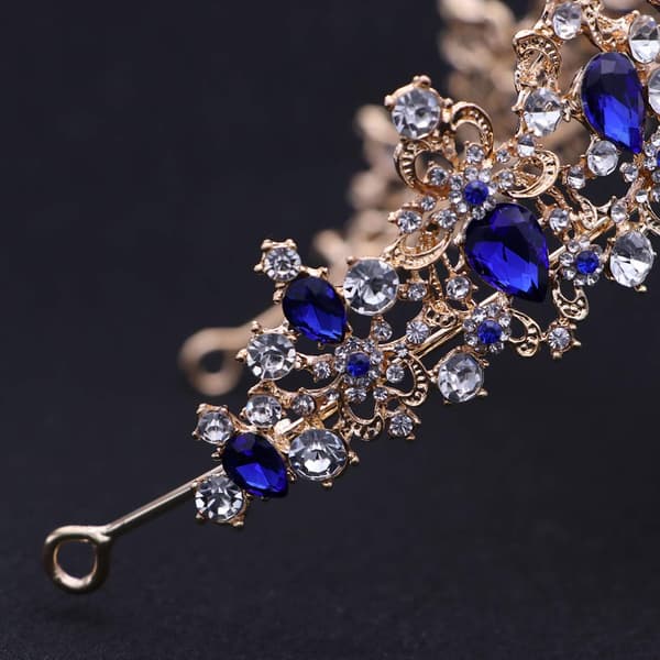 Kristalltiara med blå strass Prinsesspannband för brud bröllopsfest bal blå