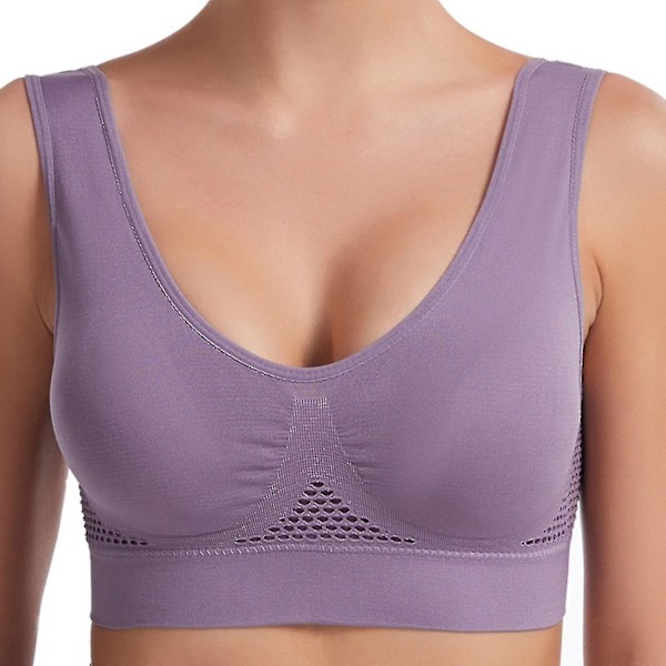 Pustende Cool Liftup Air BH 2024 Ny Plus Size Pustende Mesh Hål Undertøy Ingen Spiler Høy Lilla Purple M