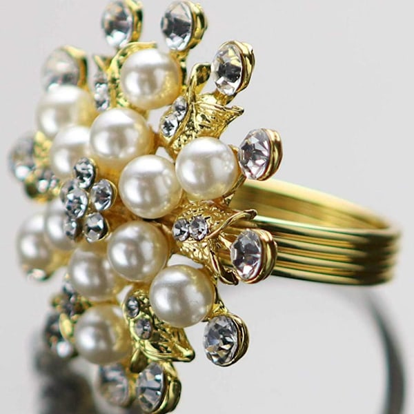 Servettringar Set om 12 - Blomma Pärla Strass Servettring H G