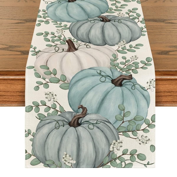 Oransje Gresskar, Eukalyptus Høst Bordløper, Høst Thanksgiving Kjøkken Spisebord Dekorasjon for Hjemmefest Dekor 13x72 Tommer Style 3