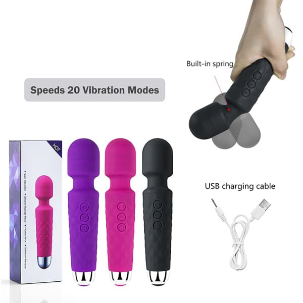 Trådløs Massageapparat 8 Kraftfulde Hastigheder 20 Vibrationstilstande Sort Rosa