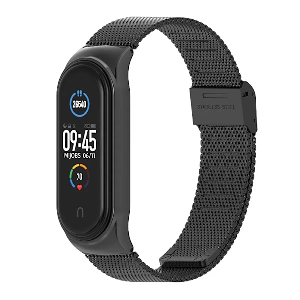 Urrem Mi Band 7 Velegnet til Xiaomi Armbånd 3/4/5/6/7 Rem 04 Række 304 Rustfrit Stål Metalrem Sort Black Black For mi band 3 4 5 6