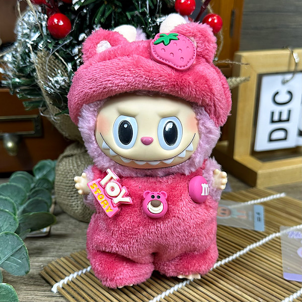 /NC/Ny Blind Box Labubu Dukketøj Labbu Siddende Festdukke med Små Overalls. Kun Tøj 4