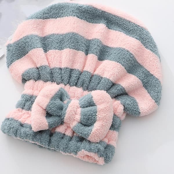 Hårhandduk i mikrofiber, mjuk snabbtorkande rosettdesign för långt lockigt hår efter duschen, rosa och grå
