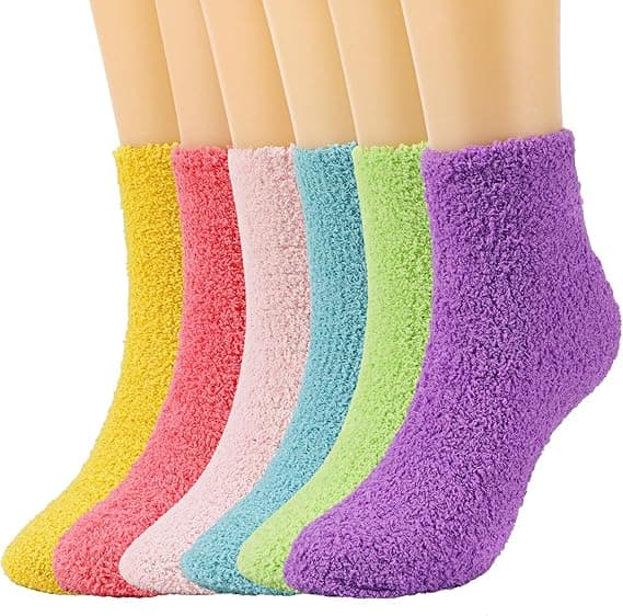 6 par fluffy sokker til piger, bløde sengesokker, hyggelige sovesokker