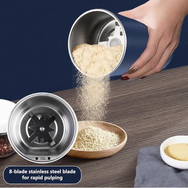 Elektrisk kaffekværn, 300W rustfrit stål 8-bladet, One Touch kværning til kaffebønner, nødder og krydderier, hjemmebrug, blå