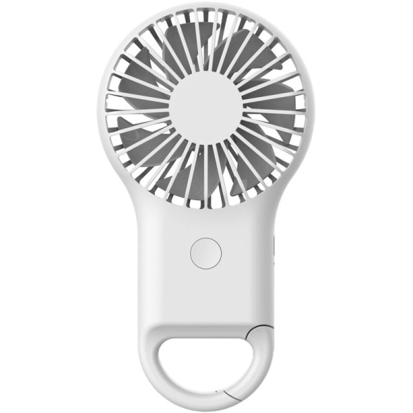 Bærbar håndholdt ventilator stille minifan USB opladbar 3 hastigheder med bærbar karabinhage egnet til hjemmebrug Hvid