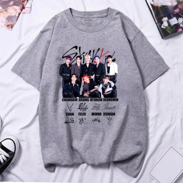 Stray Kids Trykte Kvinders T-shirts Herre Oversized Casual Korteærmet T-shirt Harajuku Unisex Tees Topper Tøj L3272-Grå XL L3272-Gray XL