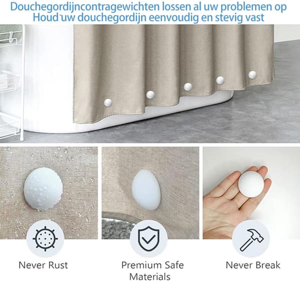 Duschdraperivikter, extra starka magnetiska silikonvikter för duschdraperier och dukar, vattentäta, 4-pack, vita Wit