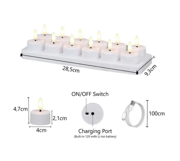 Oppladbare telys – LED-lys med kontroll og timer_jar 280 6-Pack