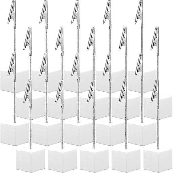 20 st Place Card Holder Cube Fotoclipshållare med Alligator Clip Träbas Memo Bordnummerhållare Kortvisningsställ för Kontor Meny Bröllop