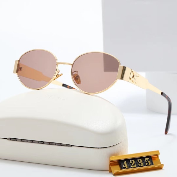 Solbriller for kvinner, trendy metall, vestlige solbriller for menn, cat eye, ovale, brede briller Golden frame
