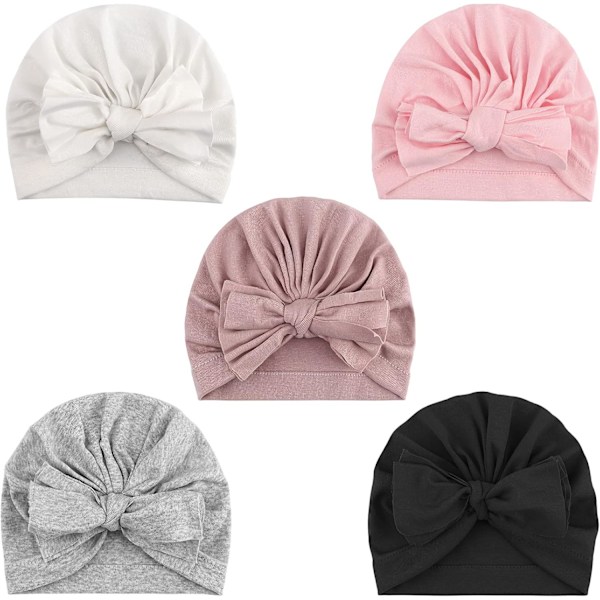 5-pak Baby Turban Hatte - Bløde Knude Baby Beanies til Piger og Småbørn ZD 5 Pack Bow/3-36 Months