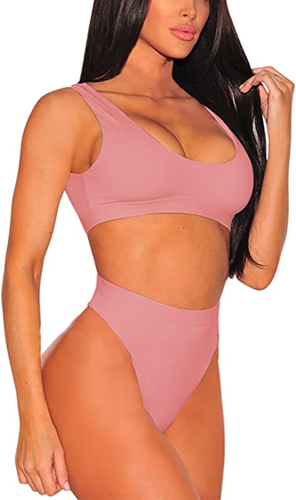 2-delt bikini med crop top og høj talje
