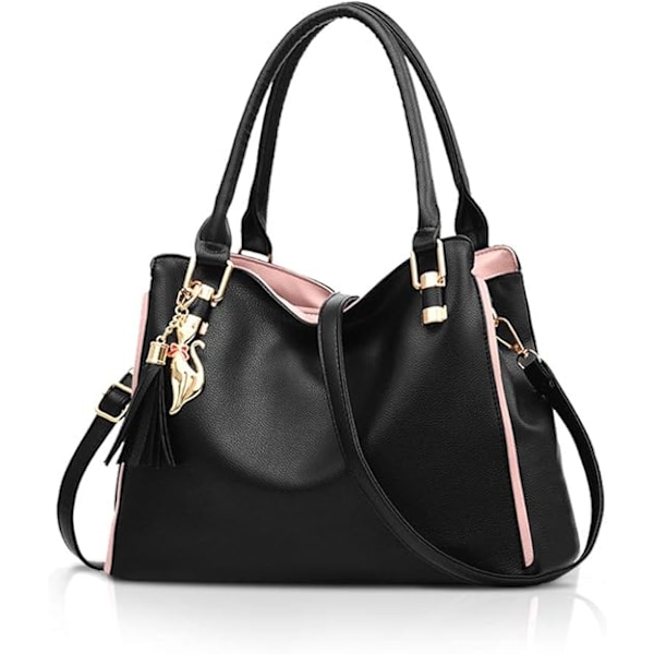 Hobo- og skuldertasker til kvinder Mode Håndtasker Stor Tote Taske Dame Skuldertaske Black