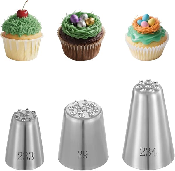 3 stk. gress-tyller, glasur-dekoreringstyller i rustfritt stål for cupcakes, kaker og DIY-baking, 233 234 29